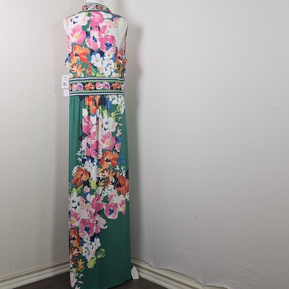 London Times Dress Sz 16 Sleeveless V-Neck Floral Maxi Preppy, Vacationwear - Picture 8 of 16